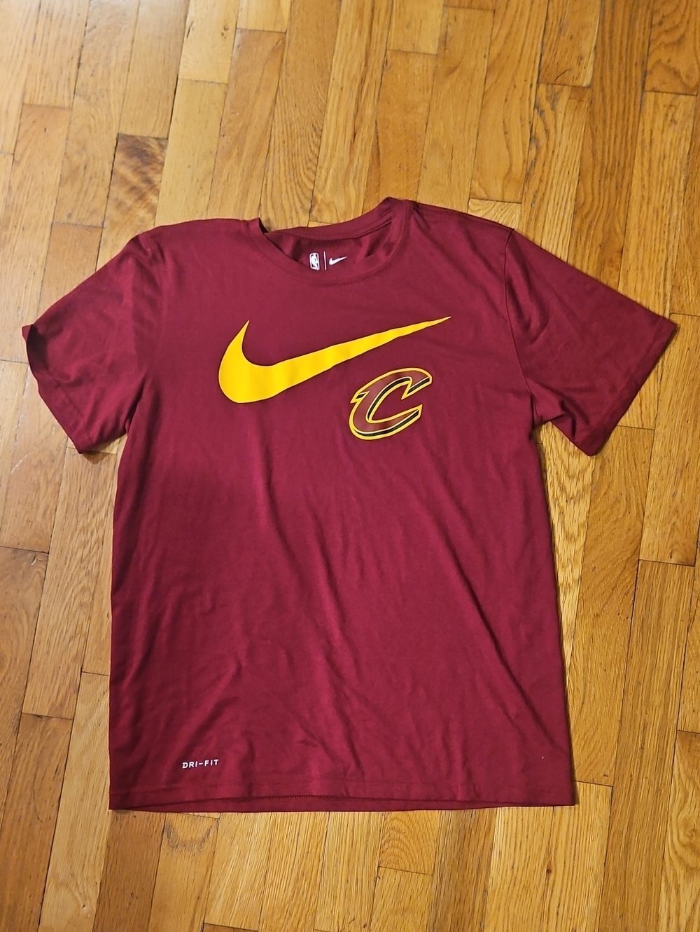 Nike Maroon Short Sleeve T-Shirt with Yellow Swoosh and Cavaliers Logo